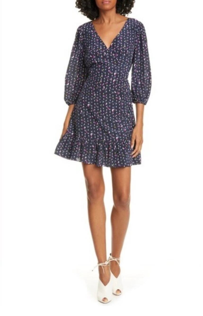 Tanya Taylor Bernadina Wrap Silk Mini Dress Purple Blue Size 10
